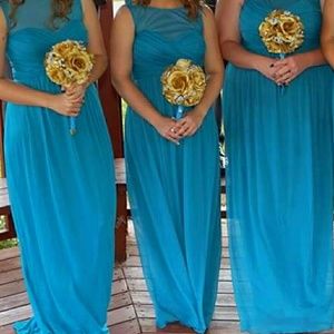 David's Bridal Long Illusion Mesh Bridesmaid Dress